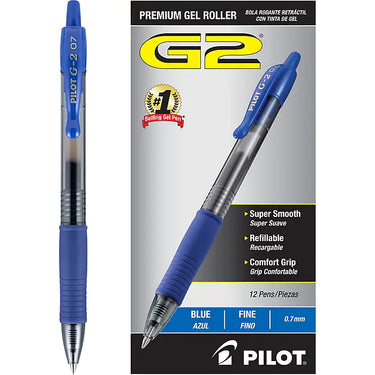 Pilot G2 Retractable Gel Pens, Fine Point, Blue Ink, Dozen (31021)